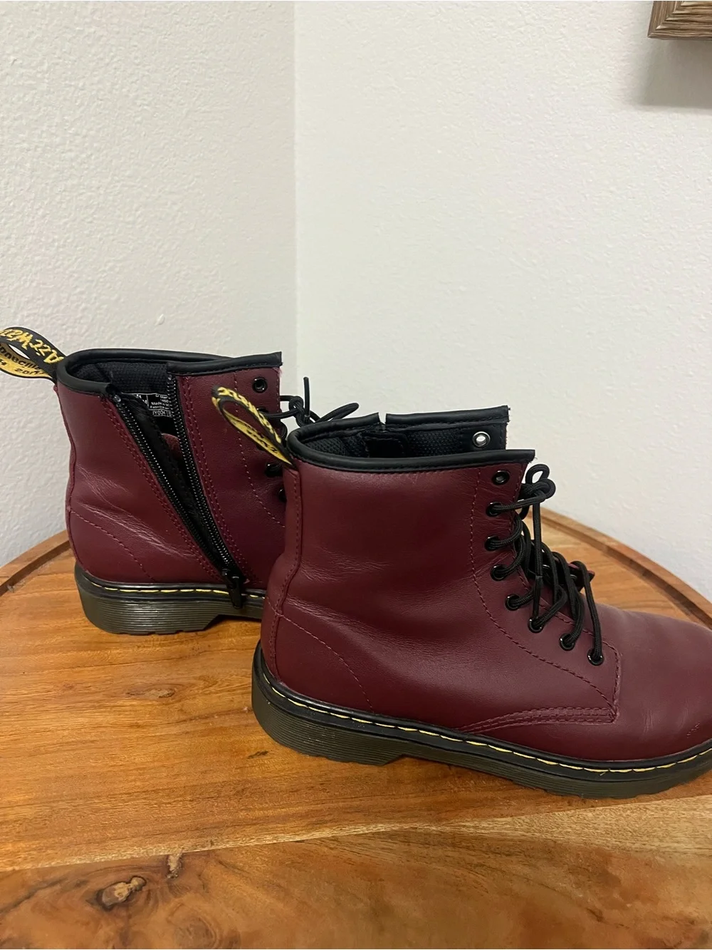 Dr. Martens Burgundy Leather Lace-Up Boots with Black Laces